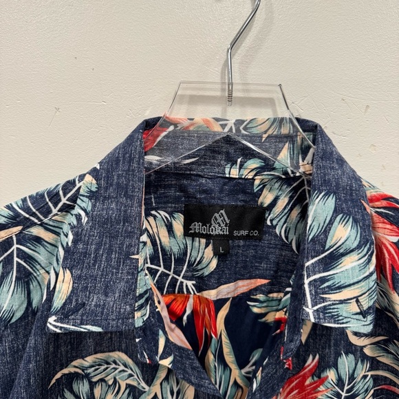 Molokai Surf Co Short Sleeve Hawaiian Print Button Up Short Blue Large Cotton - Picture 3 of 5